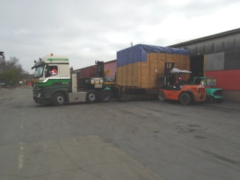 Loading a Cased Flight Simulator onto a low loader trailer