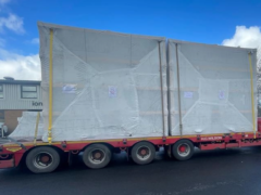 Side-on view of over height cargo destined for Germany